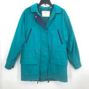 Towne VTG London Fog Long Sleeve Zip Coat Jacket Blue 1980's drawstring waist